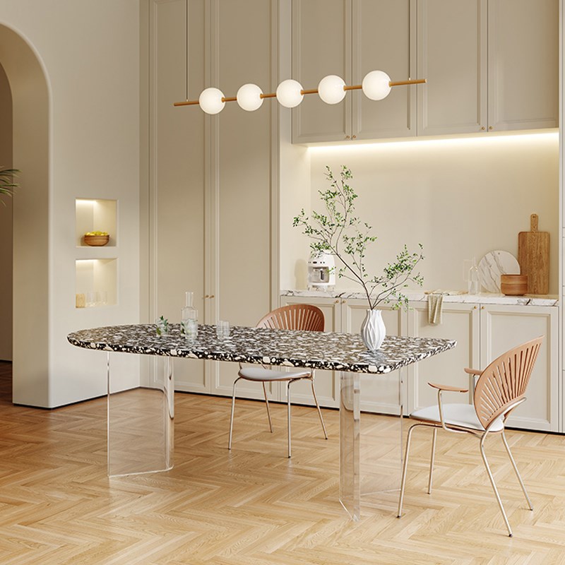 餐桌家用现代简约长桌子小户w型岛台桌大理石餐厅饭桌亚克力悬空