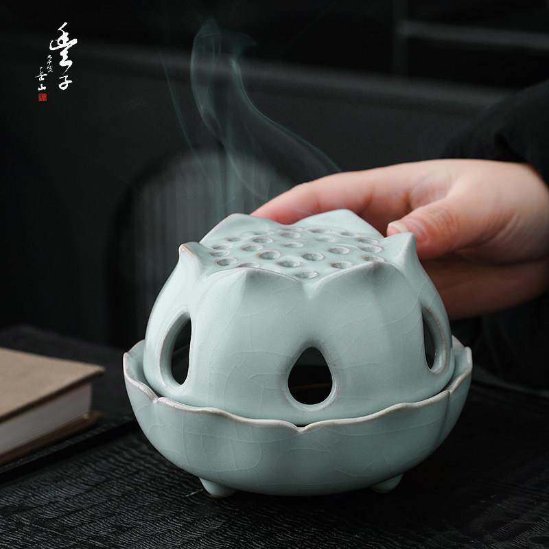 丰子天青汝窑莲花香炉三足鼎点香炉汝窑陶瓷沉香檀香小香炉