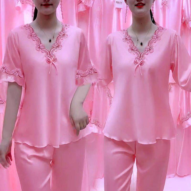 K2新款冰丝睡衣女舒适宽松大尺码睡衣女时尚亲肤家居服两件套NY05