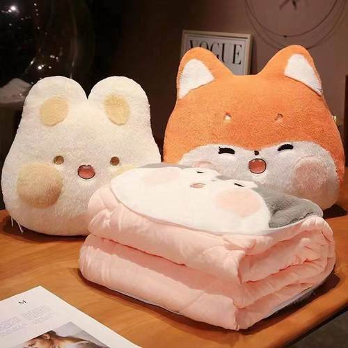 枕头被两用小睡枕头被汽车内垫办公室加厚折叠空调毯二合一