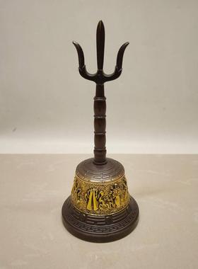 藏式手摇八仙三清铃黄铜用品摇铃道士道家三叉法器铃铛太极八卦铃