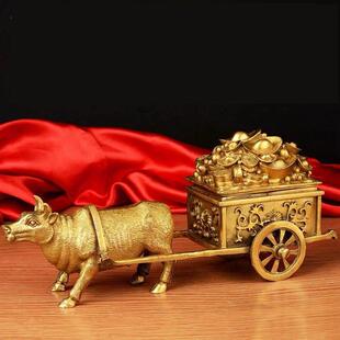 纯铜牛拉车摆件大号牛拉聚宝盆金钱牛牛拉金箱摆件家居铜牛生肖牛