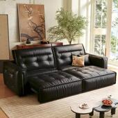 零靠墙黑羽电动沙发真皮可调节伸缩覆古客厅直排多功能电动沙发