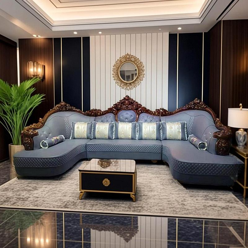 欧式沙发组合U型双贵妃高档奢华大户型客厅整装猫抓皮沙发简欧新