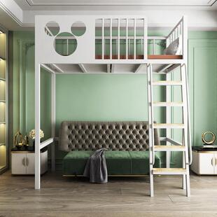 现代简约高架床铁艺省空间小户型铁架床上铺单上层阁楼床上床下空