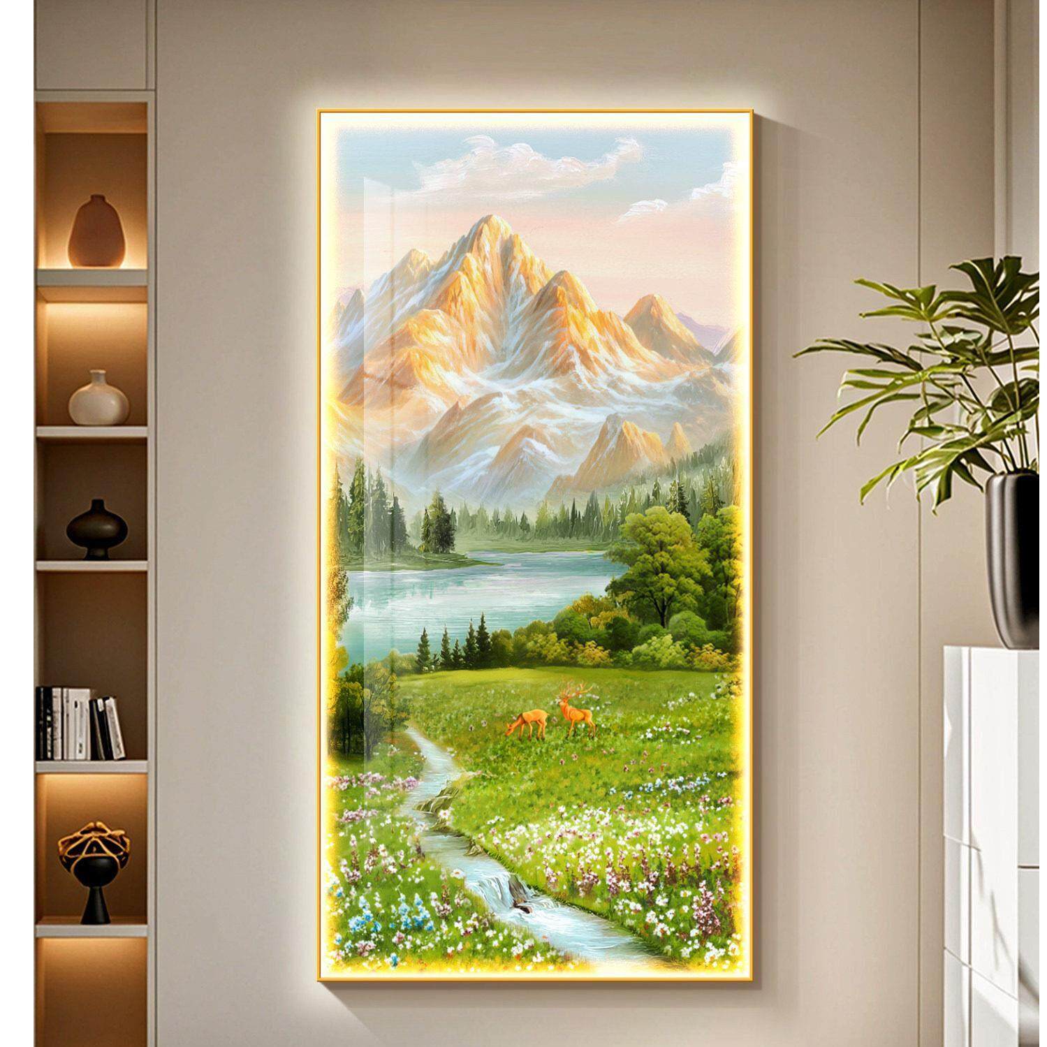 金山灯画玄关装饰画高级感发光画走廊过道挂画山水流水生财风景画