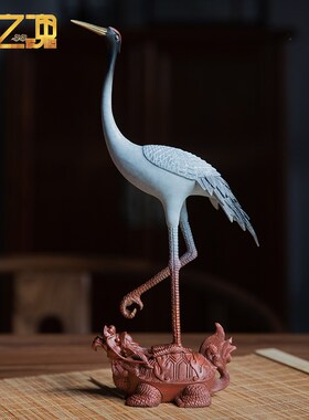 铜龟鹤摆件新中式丹顶鹤铜仙鹤长辈祝寿贺礼家居客厅办公室装饰品