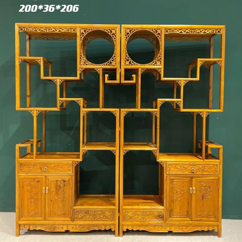 小叶桢楠博古架书架摆件实木多宝阁展示柜新中式金丝楠木红木家具