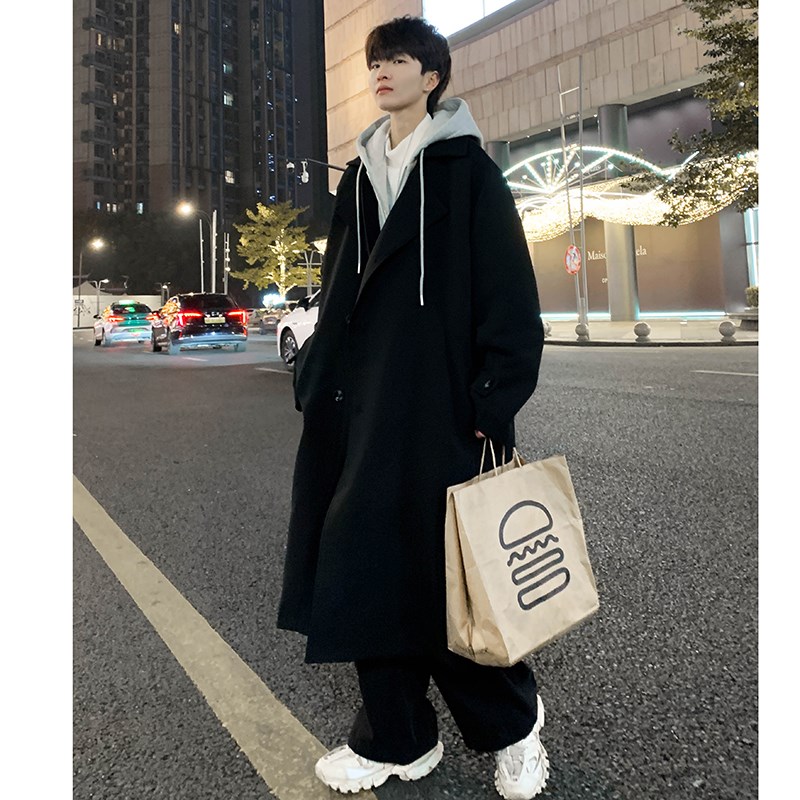 英伦假两件毛呢垫肩大衣男女秋冬季韩系风衣高级感中长款呢子外套