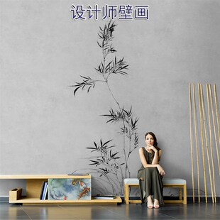 新中式古典淡雅水墨竹子电视背景墙纸禅意茶室酒店包厢养生馆壁纸