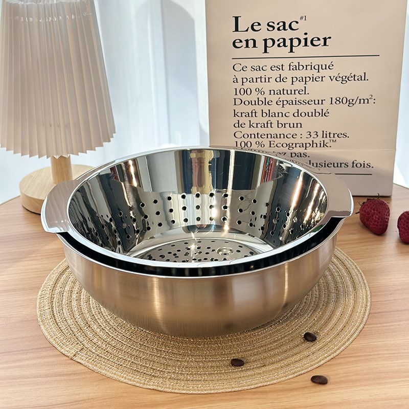 店主推荐 304不锈钢镜光沥水篮 洗菜滤水盆 圆 水果滤水沥水