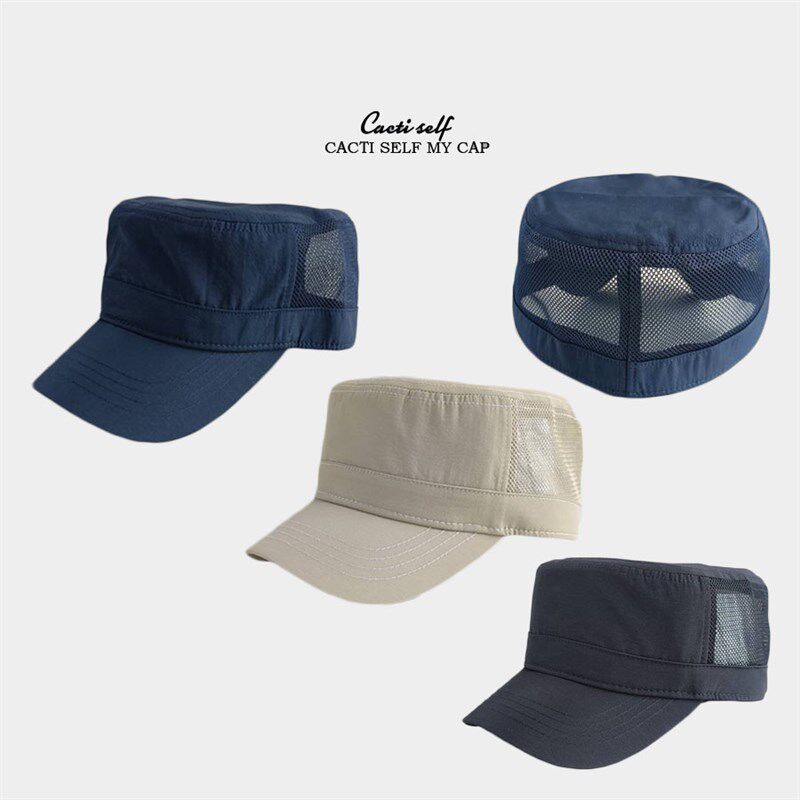 后封口全封闭男帽子夏季款透气短帽檐平顶帽大头围大码韩版遮阳帽