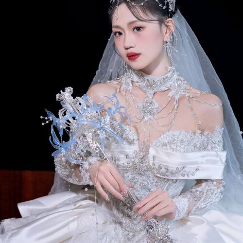 权杖手捧花婚礼新娘结婚高级wdiy材料公主重工婚纱成品新婚水晶