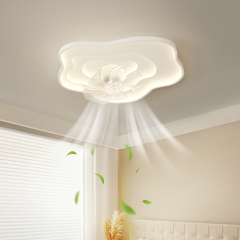 风扇灯摇头卧室吸顶灯云朵现代电扇灯智能一体吊扇灯房间儿童房灯