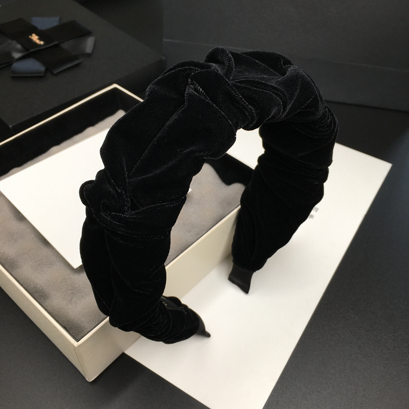 丝绒发箍宽边韩国绒头箍黑色褶皱发卡简约气质日韩压发发窟网红款