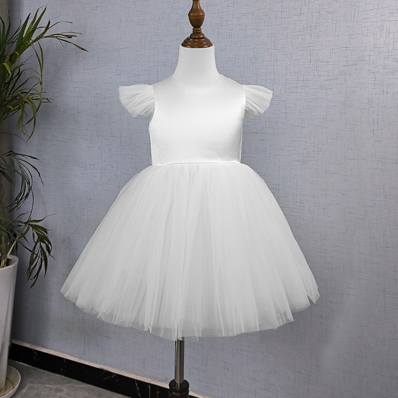 夏季女童新款法式缎面礼服裙高端周岁生日裙蓬蓬连衣裙公主裙花童