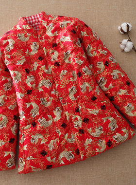 纯棉花手工棉袄 女结婚红衣服 新娘服装红色棉衣加厚保暖棉服冬季