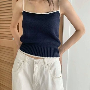 顯瘦內(nèi)搭短款 小眾設(shè)計感撞色針織吊r帶背心女夏季 新款 修身 上衣