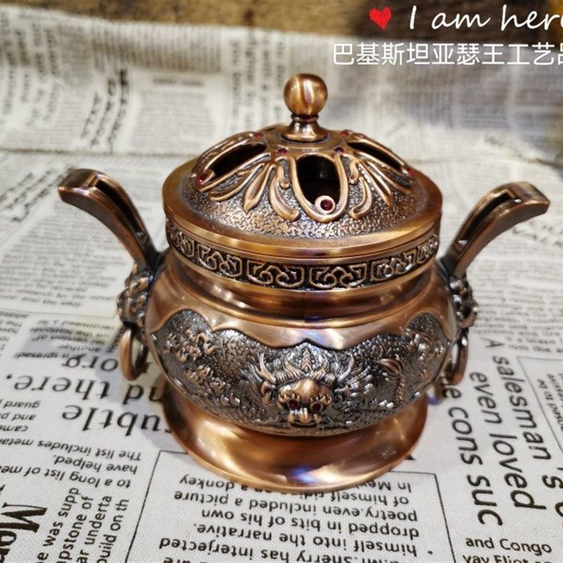 青铜红铜材质双耳镂空盖熏香檀香室内家用供佛沉香安神香插香熏炉,家居饰品,香薰炉,淘宝优惠券,粉丝福利购,淘宝优惠卷