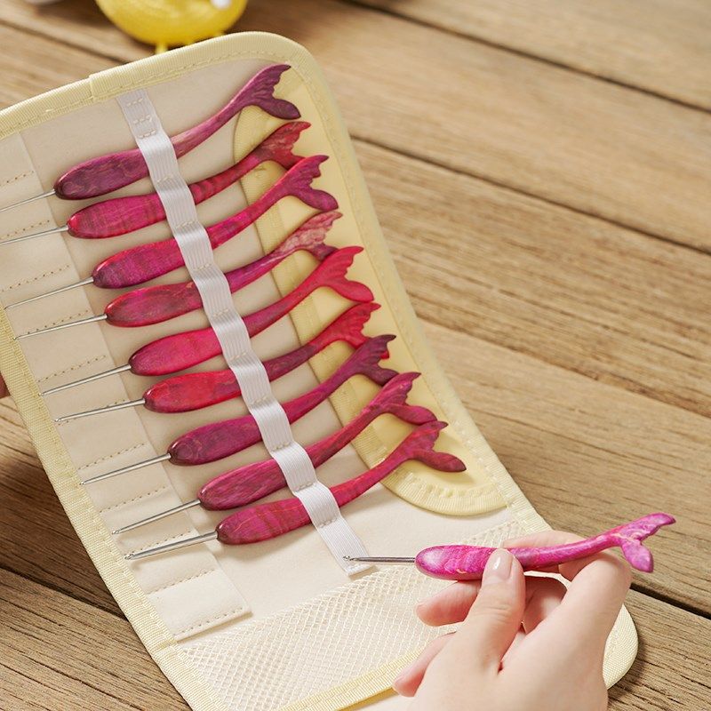 彩木粉色鱼尾f钩针工具套装勾毛线不锈钢毛衣针diy手工编织材料包