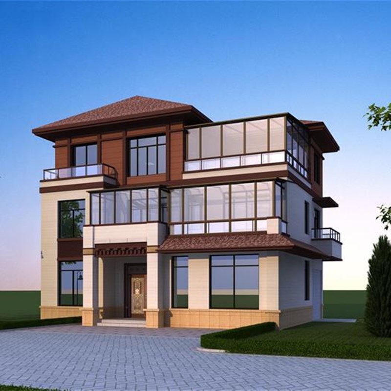 开间13进深10米133平三层农村别墅设计图纸自建房屋带阳光房车库