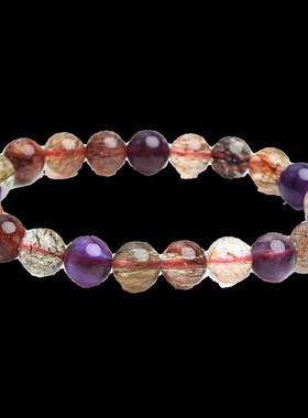 易晶缘天然水晶手链女士彩金超原石圆珠手串单圈礼物饰品