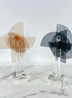 现代几何水晶方块风车摆件样板房间客厅软装饰品卧室电视柜玄关柜