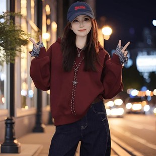 上 韩系休闲b百搭连帽卫衣外套女2024秋冬季 新款 韩版 宽松内搭时尚