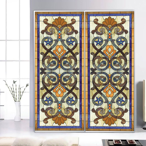 教堂彩色玻璃贴膜 玄关吊顶阳台窗户卫间生衣柜移门移除加厚贴纸