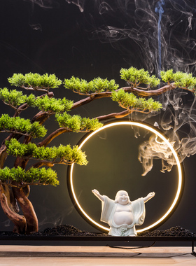 灯圈禅意摆件迎客松家居装饰客y厅玄关办公室桌面摆设开业礼品软
