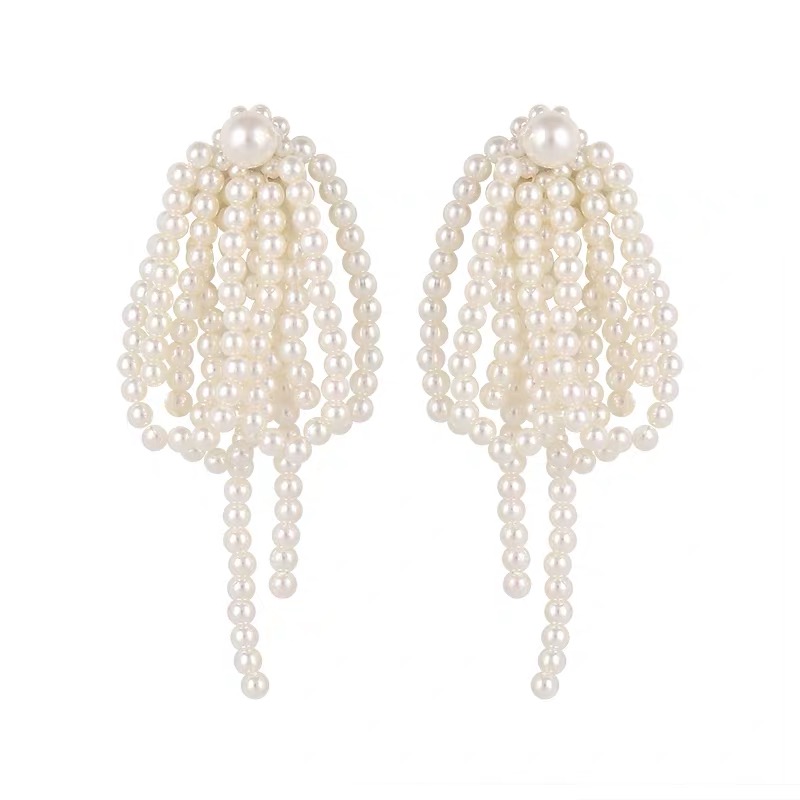 超仙!显脸瘦的耳环韩国气质网红爆款耳坠女长款流苏Y珍珠耳饰夸张