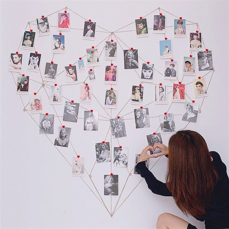 diy麻绳夹子照片墙现代简约悬挂D墙饰壁饰客厅卧室宿舍爱心夹子