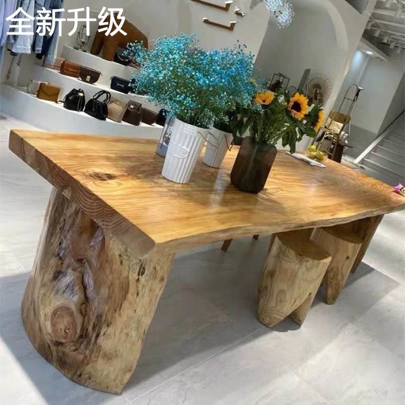 新款2简书桌茶桌实木约整板长自然边大板桌办公桌工作台客厅原木