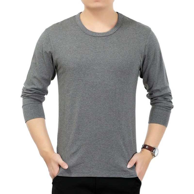 春秋新款中年男士长袖T恤圆领中老年秋衣爸爸装薄款低领内衣
