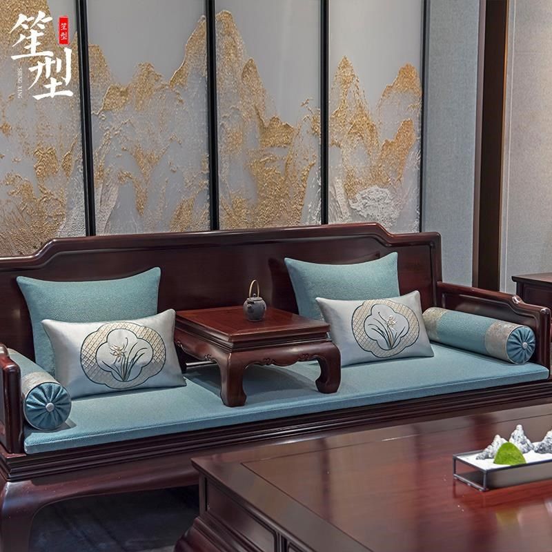 中式红木沙发坐垫子古典实木家装高端定制罗汉床座垫刺绣抱枕靠垫
