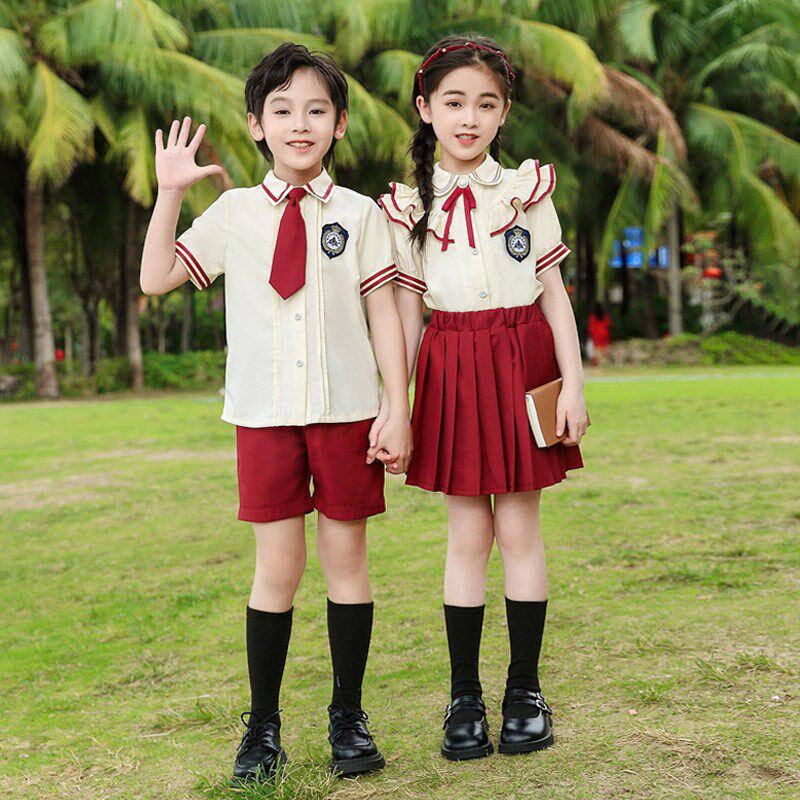幼儿园园服夏季英伦风校服套装小学生夏装L班服大班毕业照服装红