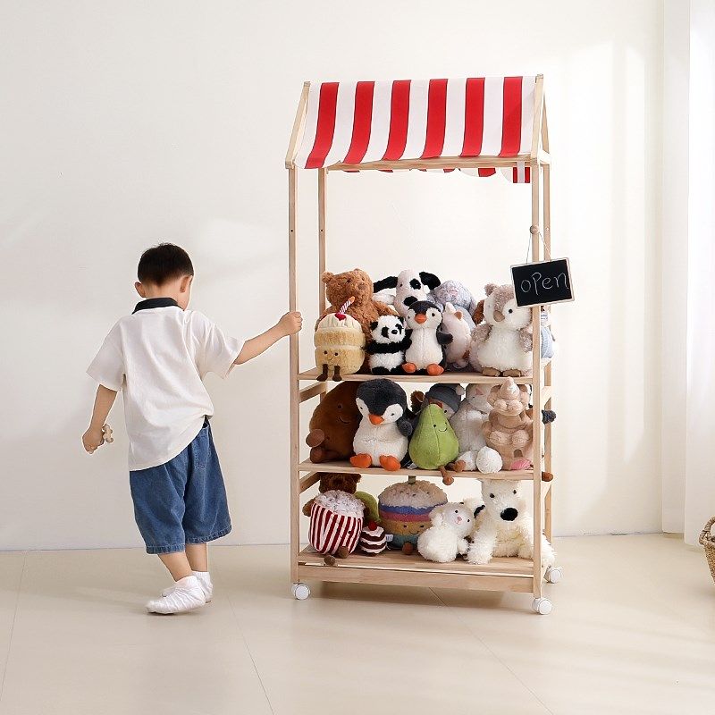 儿童玩具收纳层架汽车毛绒玩偶分类展示小卖部置物架实木宝宝收纳