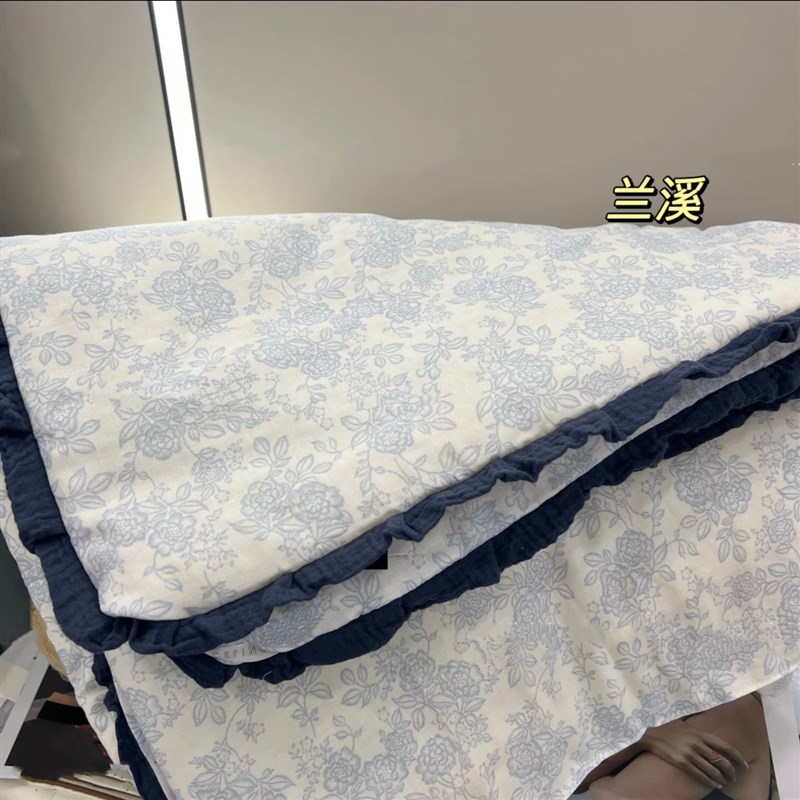 A类全棉双层纱夏凉被春秋被皱皱花边双人空调四季被芯可机洗水洗