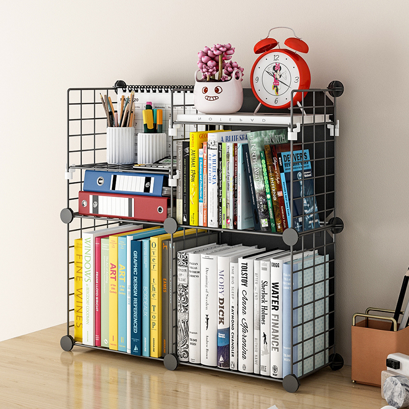 桌面书架置物架办公室桌上整理收纳架子铁艺落地学生简易小型书柜