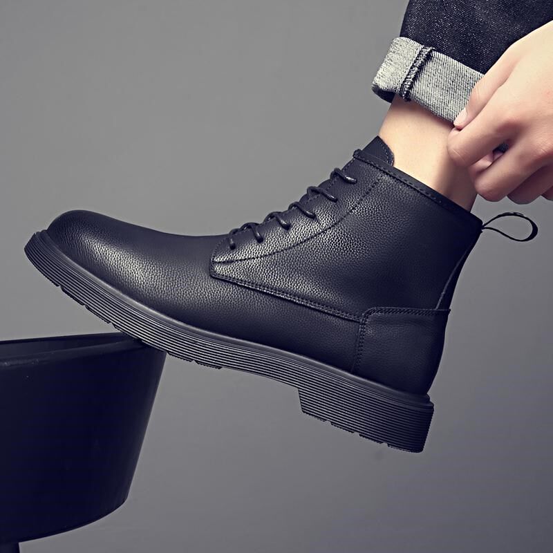 马丁靴男款英伦风工装靴2024秋冬季新款黑色高帮时尚靴子中筒男靴