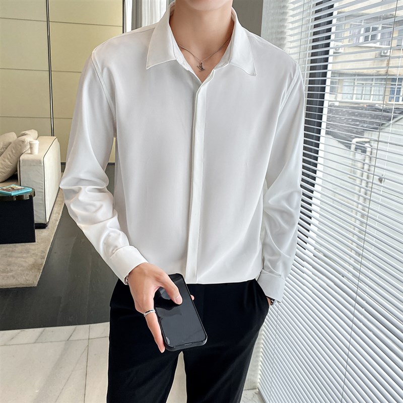 暗扣衬衫男长袖轻熟风内搭高级垂感免烫打底衬衣胖人显瘦秋装68