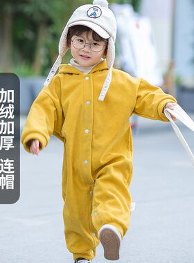 宝宝连体罩衣外罩秋冬加绒防脏男宝婴儿外穿洋气女全身.儿童爬爬