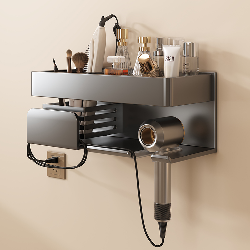吹风机置物架浴室壁挂免打孔化妆室收纳绕线吹风机挂架吹风机支架