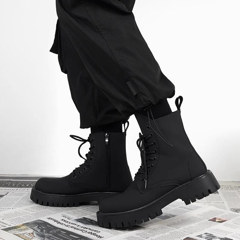 马丁靴男款2024新款冬季长筒增高男士工装黑色拉链机车靴高帮靴子