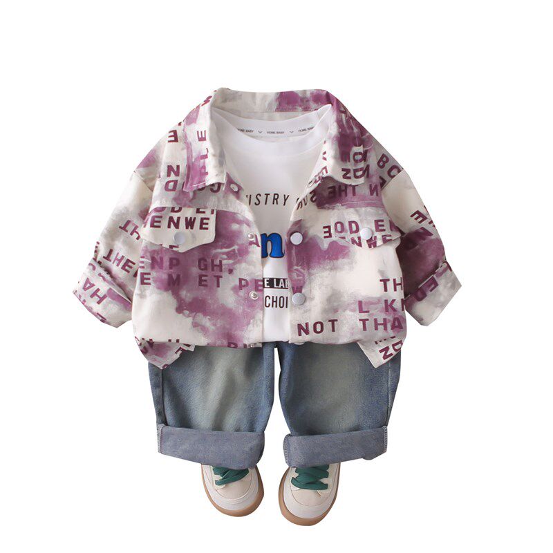 男童春秋款套装2025新款儿童洋派时髦三件套宝宝春秋季休闲潮衬衫