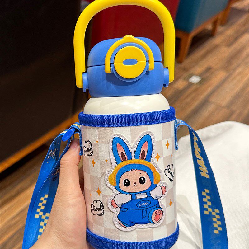儿童保温杯水杯男女孩上学专用双饮吸管杯子可爱便携杯套防摔水壶