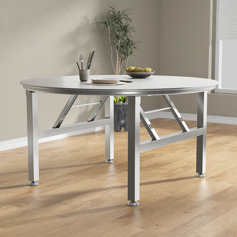 304加厚不锈钢折叠圆桌户外烧烤家用餐桌免安装桌子饭店折叠方桌