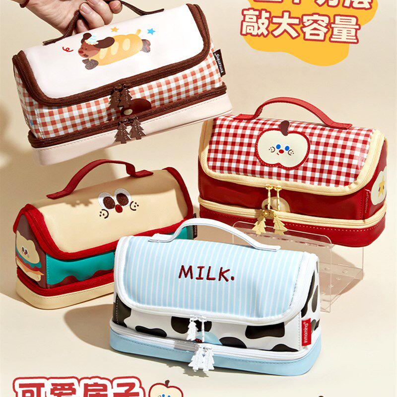 可爱房子!2025新款皮质耐脏笔袋女孩小学生带盖双层大容量铅笔盒