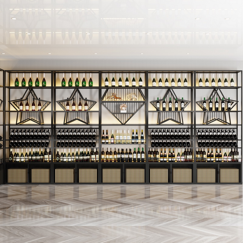 酒庄展示c架靠墙发光铁艺葡萄酒架红酒架柜工业风酒柜红酒展示柜