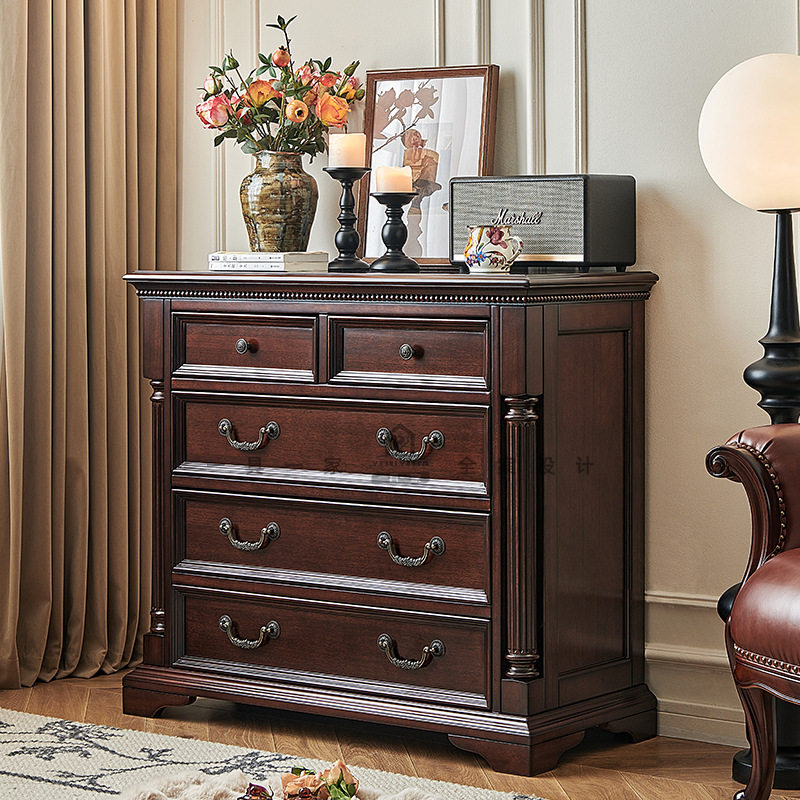 美式复古实木五斗柜卧室收纳